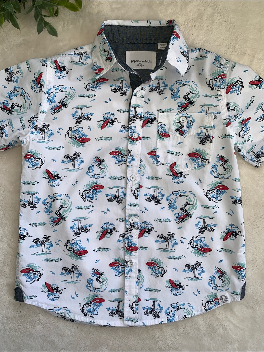 Paper Denim & Cloth White Surfer Button Down Shirt Boys 5 EUC Surfing